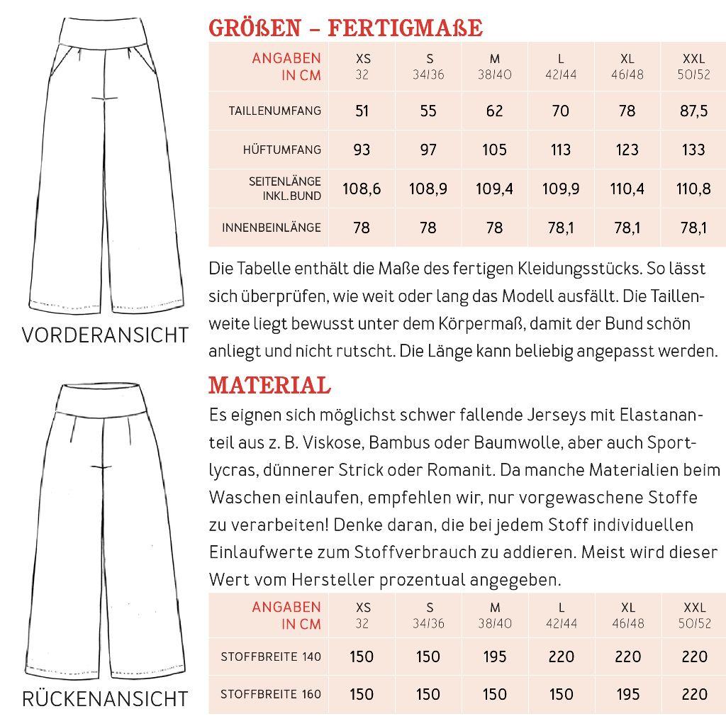 Papierschnittmuster Jerseyhose mit Bundfalte Frau Ada XS-XXL